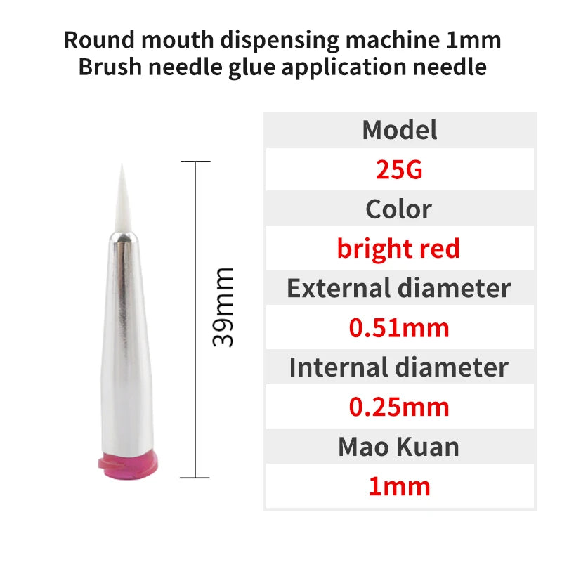 5pcs 1mm Round Mouth Soft Brush Needle Dispensing Injection Needle Glue Coating Needle for Precision Dispensing Machine