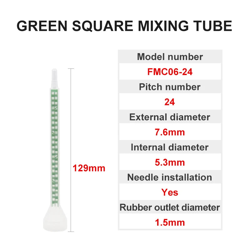 MFC Green Square AB Glue Gun Static Mixer Mixing Tube Mixing Nozzle Syringe Set 6-16 Bayonet Round Thread Mouth Mixing Hose