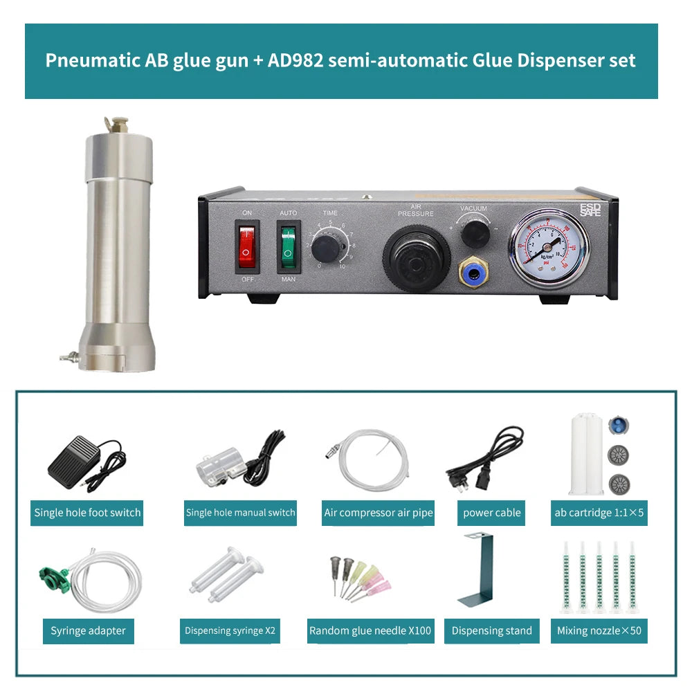 Pneumatic Glue Gun 50ml Two-Component Glue Gun 1:1 Epoxy Sealant Glue Gun Manual Caulk Gun Applicator Dispenser Tool Set