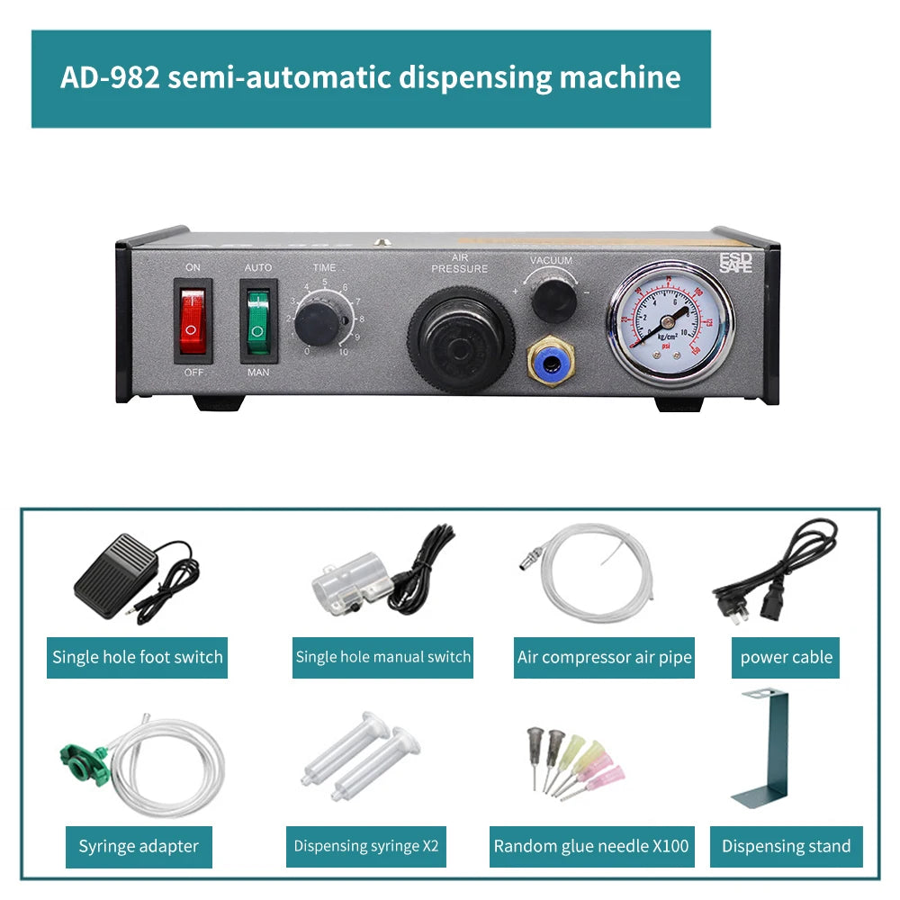 AD-982 Semi-automatic Glue Dispenser Pneumatic Dispensing Controller Flux Solder Paste Liquid Controller Manual Pedal Dispenser